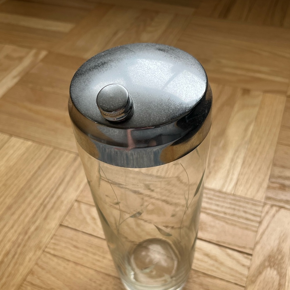 Vintage Elegant Silver and Clear Glass Cocktail Shaker - Picture 3 of 4